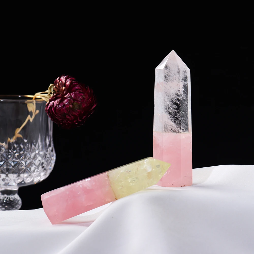 1 шт. натуральный розовый кварц двухцветная Хрустальная колонка Здоровье Энергия