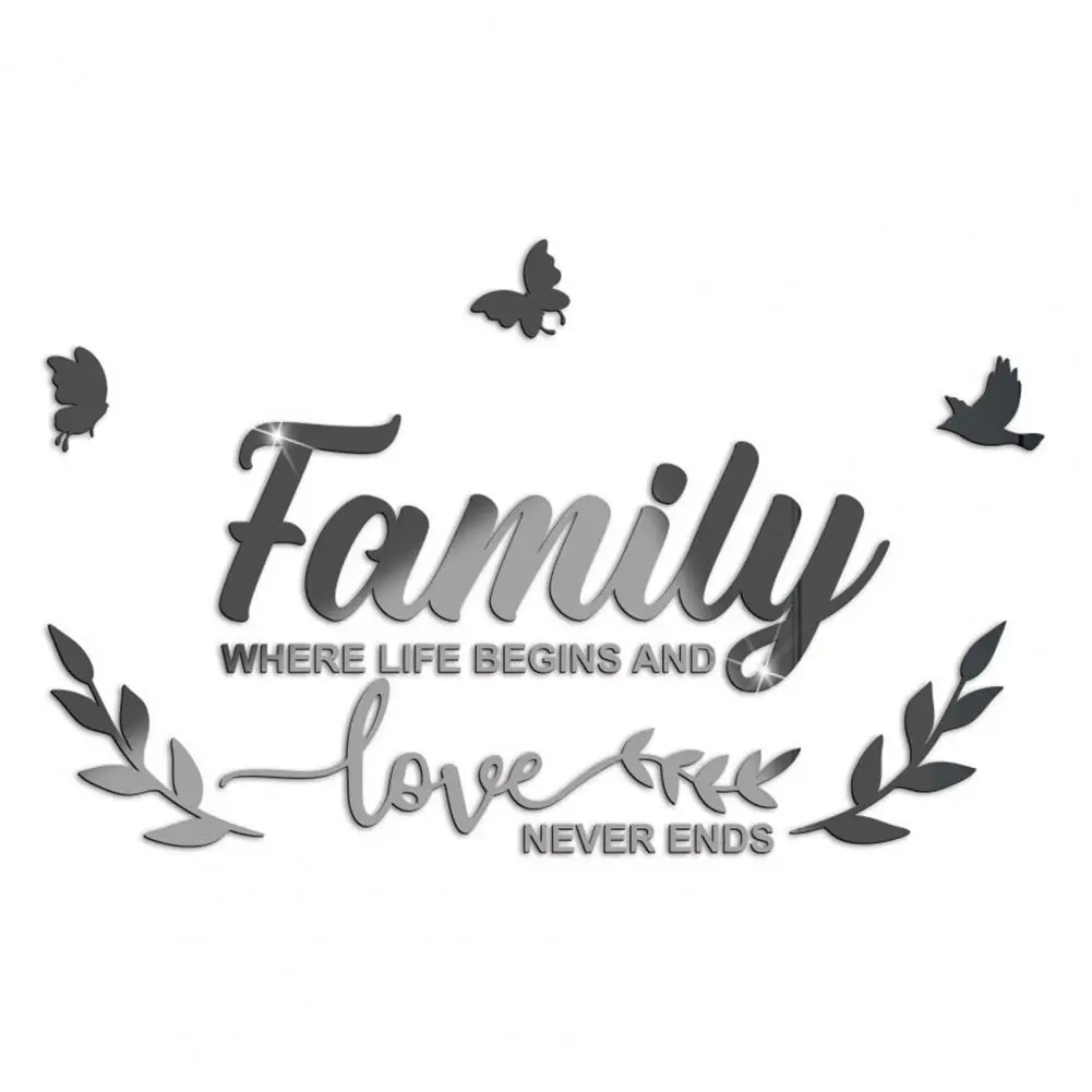 Wall Decor Stickers Motivational Removable Acrylic Family Letter Quotes DIY Family Butterfly Mirror Stickers Wall Stickers
