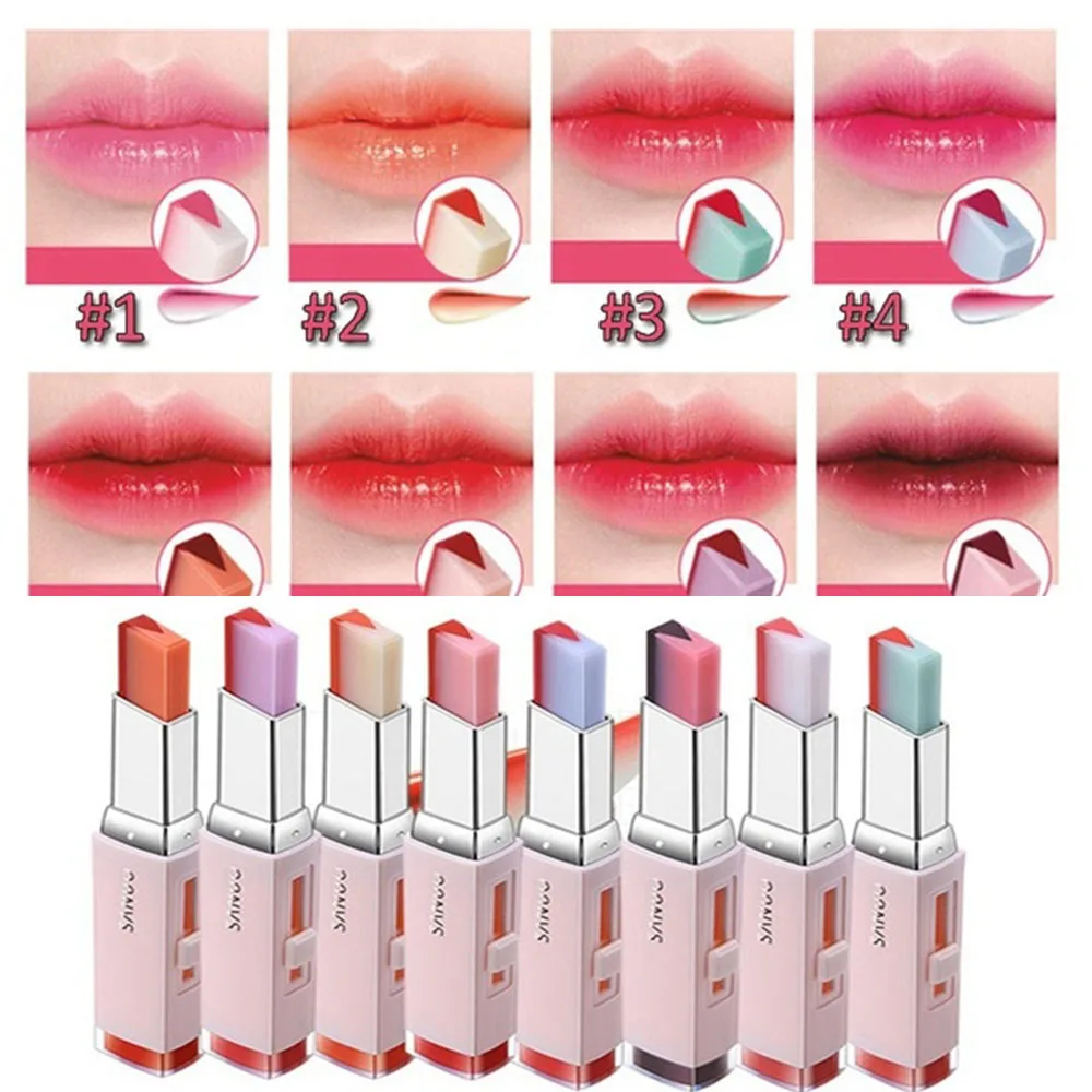 Fashion Korean Nutritious Lipstick V Cutting Two Tone Tint Silky Moisturzing Nourishing Lip Balm Gradient color Cosmetic | Красота и