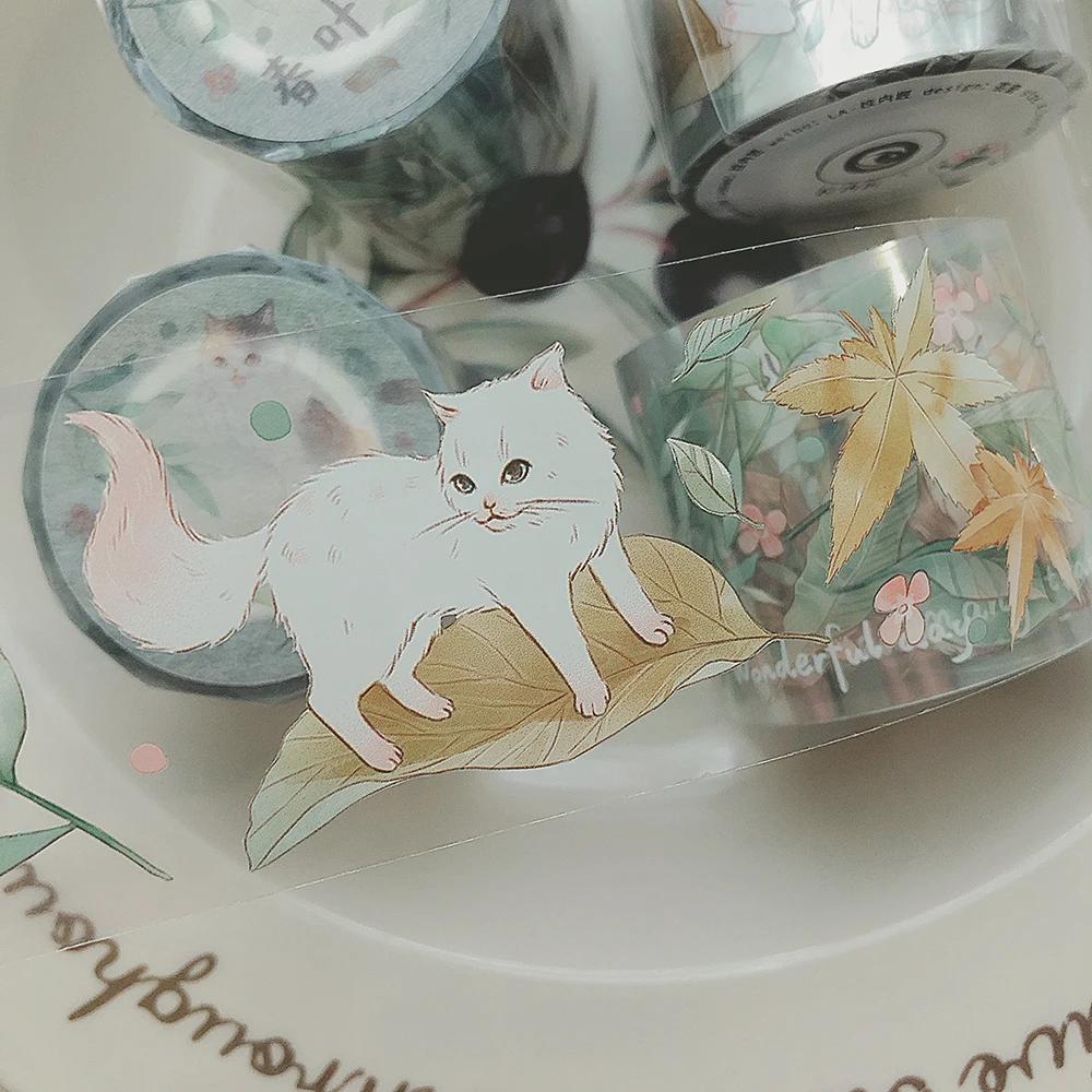 

1 Roll 4.5cm X 10M Spring Green Leaf Pet Decorative Cat Tape Animal Theme