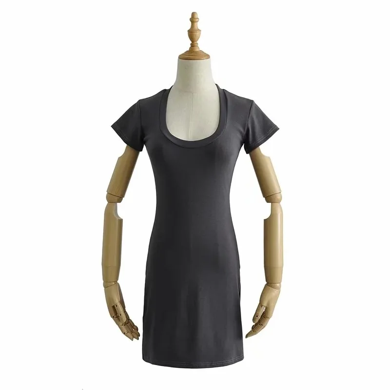 Летнее женское Новое тонкое эластичное большое платье с u-образным вырезом в