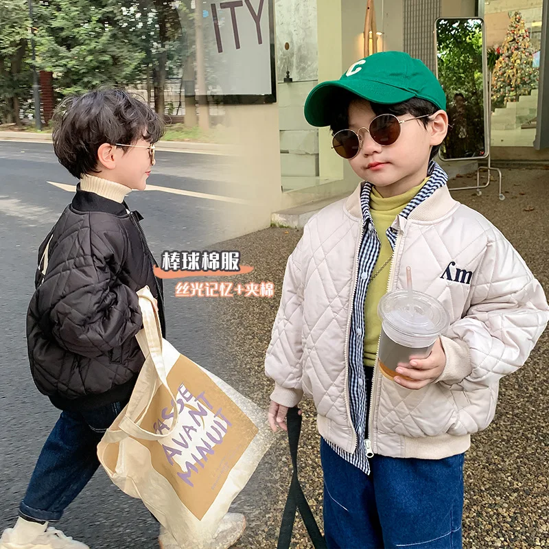 

Children's Winter 2021 Cotton Jacket Baby Thickened Letters Diamond Baseball Uniform Boys and Girls Winter Coat