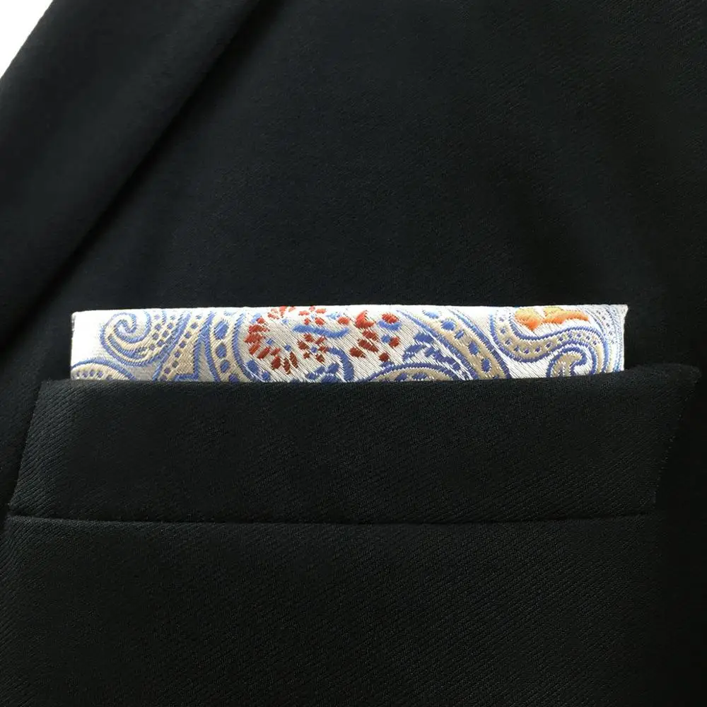 EH4 Серебряный серый Пейсли Шелковый мужской карманный квадратный классический