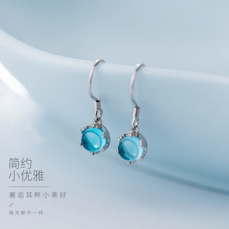 Blue Trusta,,, 925, твердые, Настоящее серебро, синие, круглые, синтез, цветные глазури, серьги для девушек-подростков, Женские Ювелирные изделия DA54 - Окраска металла: Blue