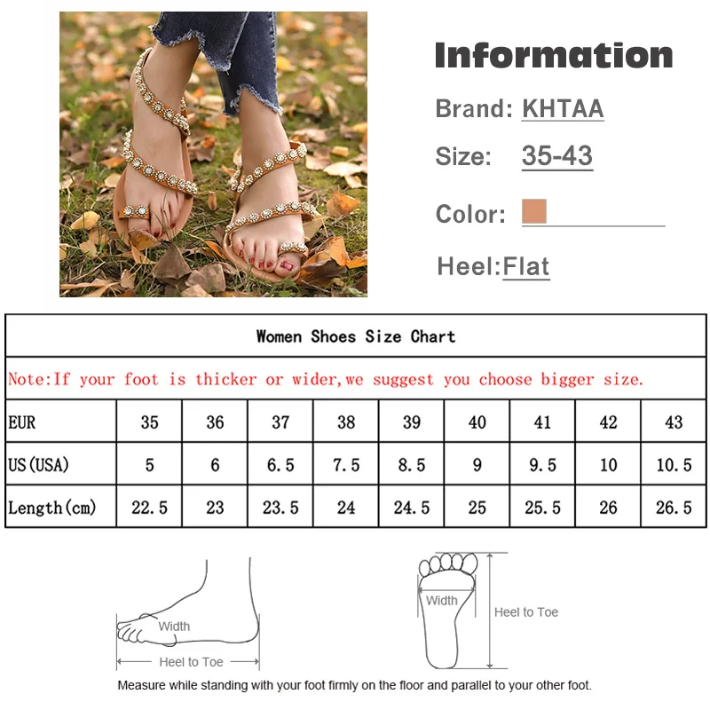 

Women Bohemia Flat Sandals Summer Crystal Flower Thong Sandals Flip Flops Female T-Tied Fashion Flats Ladies Casual Plus Size