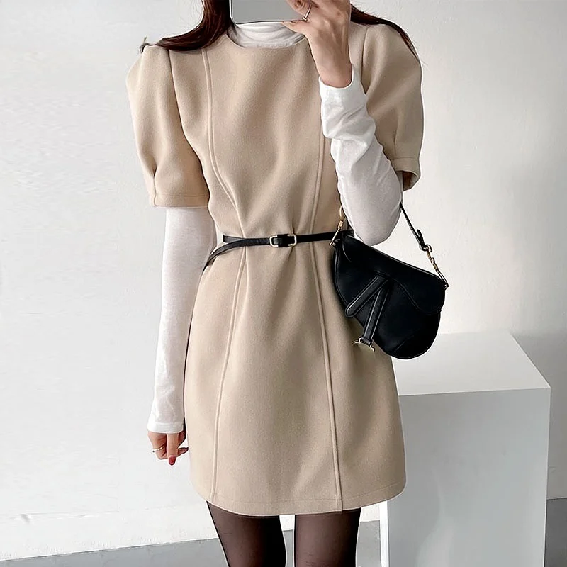 Koamissa Elegant Women Solid Dress Short Sleeves O Neck Office Lady Chic Korean Dresses Ropa Mujer Straight Vestidos 2022 Spring