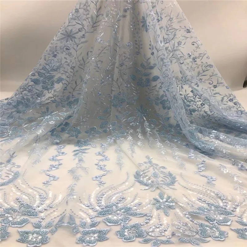 

Madison French Nigerian Laces Fabrics High Quality handmade heavy beaded Tulle African Laces Fabric For Wedding Dress