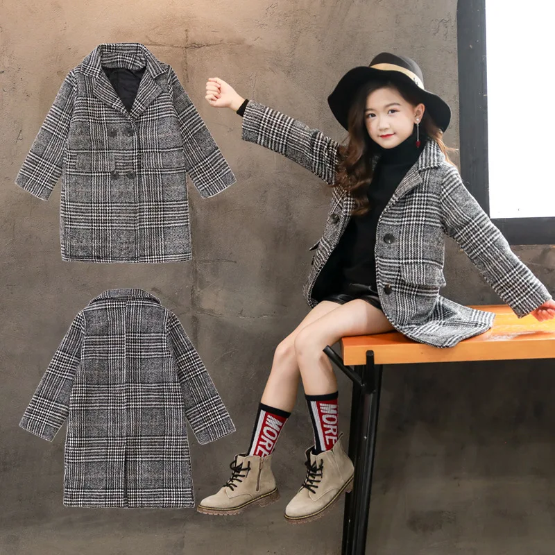

Kid girl jackets Winter wool coat for girls Teens autumn jacket warm outerwear Children girlsbuffalo plaid windbreaker 4T-14T