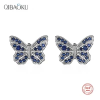 925 sterling silver stud earrings butterfly blue zircon luxury earrings for women stylish temperament gold fine jewelry gift