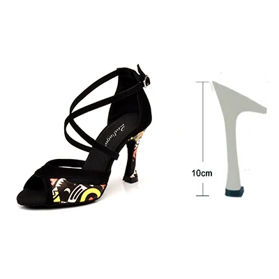 Black 10cm Женские туфли для латинских танцев Ladingwu; Цвет Черный; фланелевая и оранжевая обувь для танцев в африканском стиле с принтом; женские танцевальные сандалии для бальных танцев - Цвет: Black 10cm