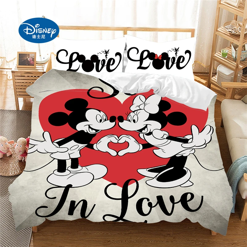 Night Mickey mouse Bedding Set Lovely Couple Queen King Size Bed Children Duvet Cover Pillow Cases Comforter Sets | Дом и сад