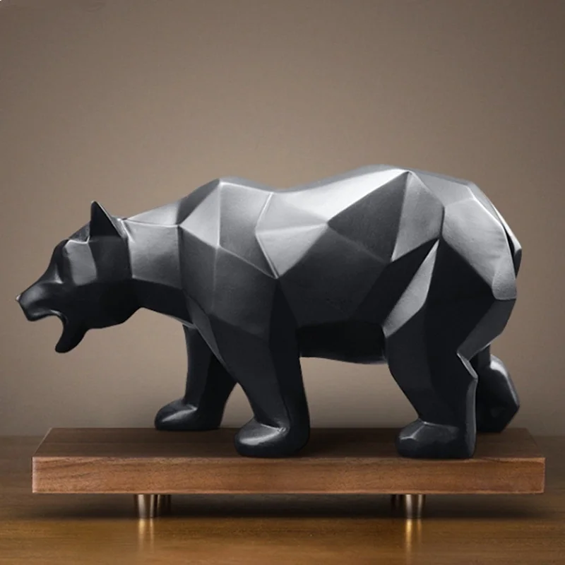 Фигурка медведя из смолы черный медведь скульптура Геометрическая дикая природа