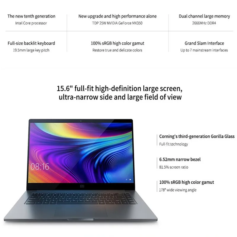 Новый ноутбук Xiaomi Mi 15 6-дюймовый Pro 2020 MX350 Intel Core I7-10510U Windows 10 16 ГБ DDR4 RAM 1 ТБ SSD Ноутбуки