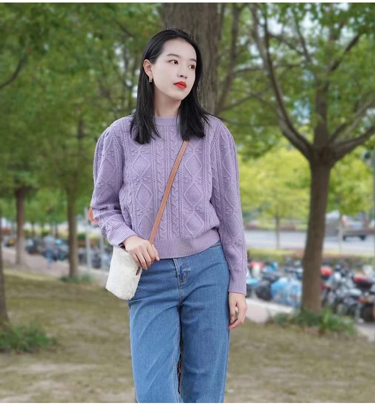 

Twist Crew Neck Wool Pullover Women's Sweet And Loose Short Knit Sweater 2021 Spring And Autumn New