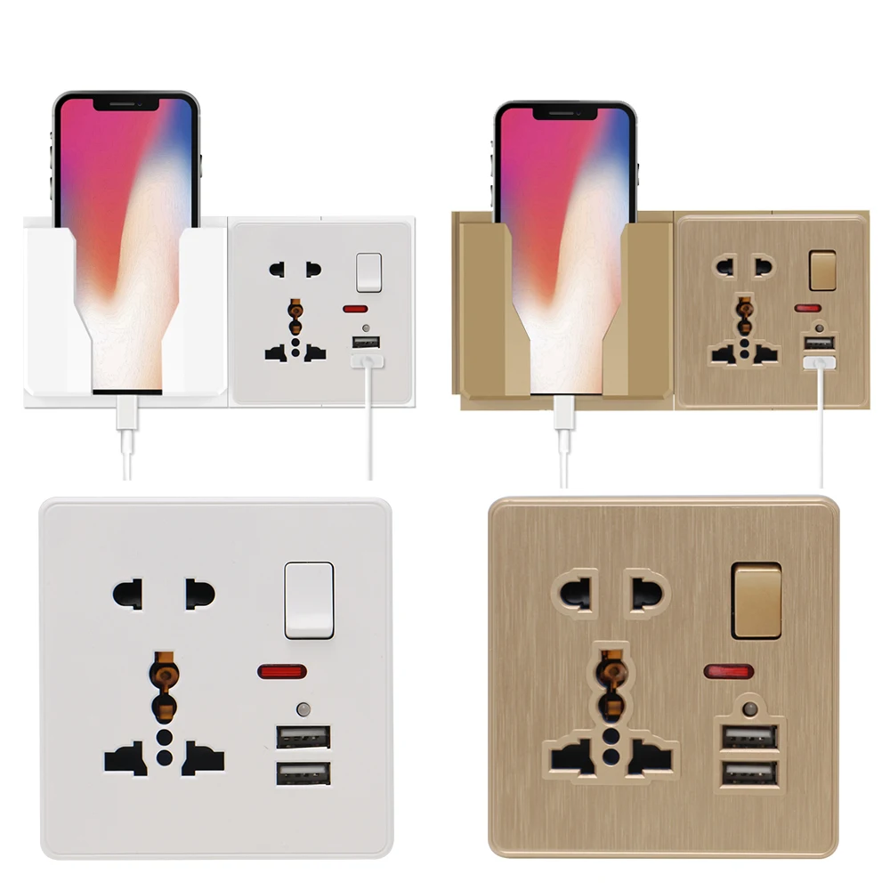 13A универсальная настенная розетка с переключателем управления 5 отверстий 2USB