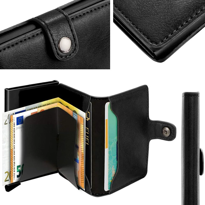 aluminum metal credit business rfid blocking mini card wallet man women leather wallet business cardholder protection purse free global shipping