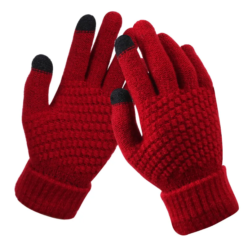 

Women's Winter Warm Gloves Touch Screen Thicken Warm Knitted Gloves Stretch Imitation Wool Full Finger Outdoor Cold Gloves