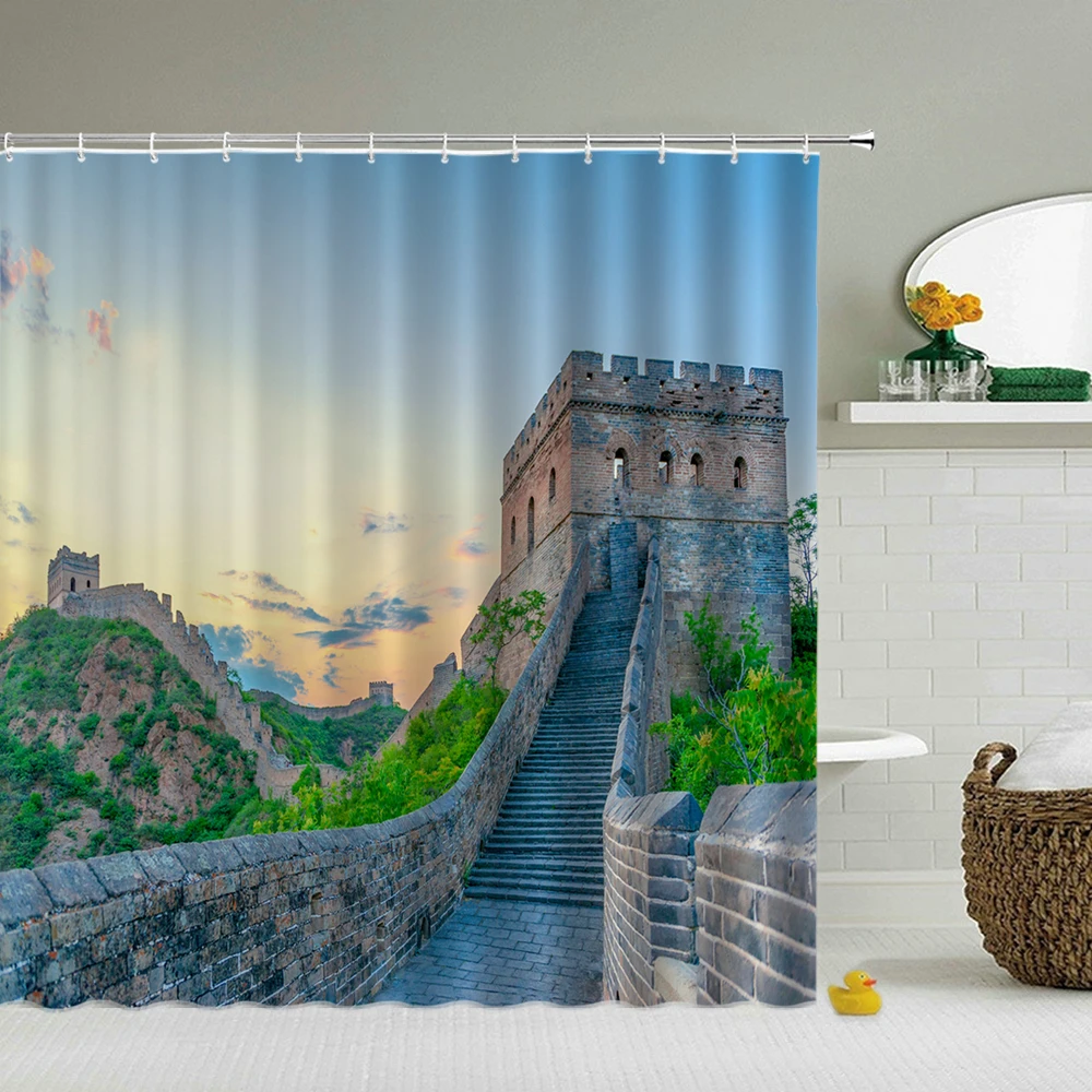 

landscape Great Wall Printed 3d Bath Curtains Waterproof Polyester Fabric Bathroom Shower Curtain Screen with Hooks Accessories