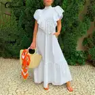 Женское модное платье 2022, элегантные летние длинные платья без рукавов Celmia, элегантный вечерний Сарафан Макси с оборками и высоким воротником