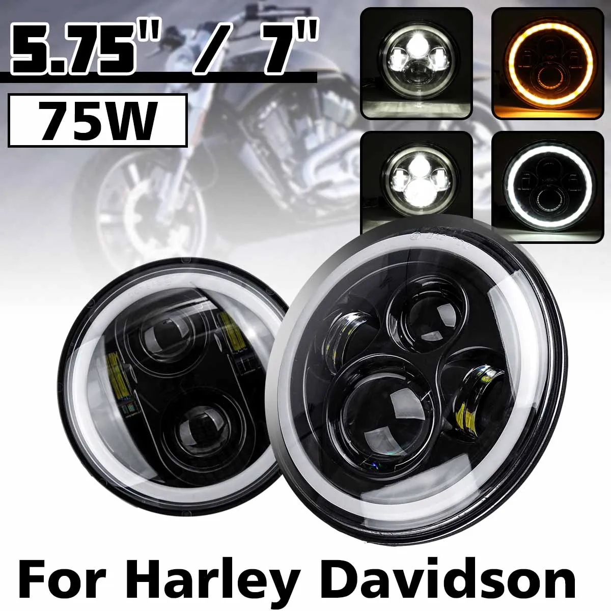 Круглые светодиодные фары 5 75 дюйма Ближний и Дальний свет гало кольцевые глаза