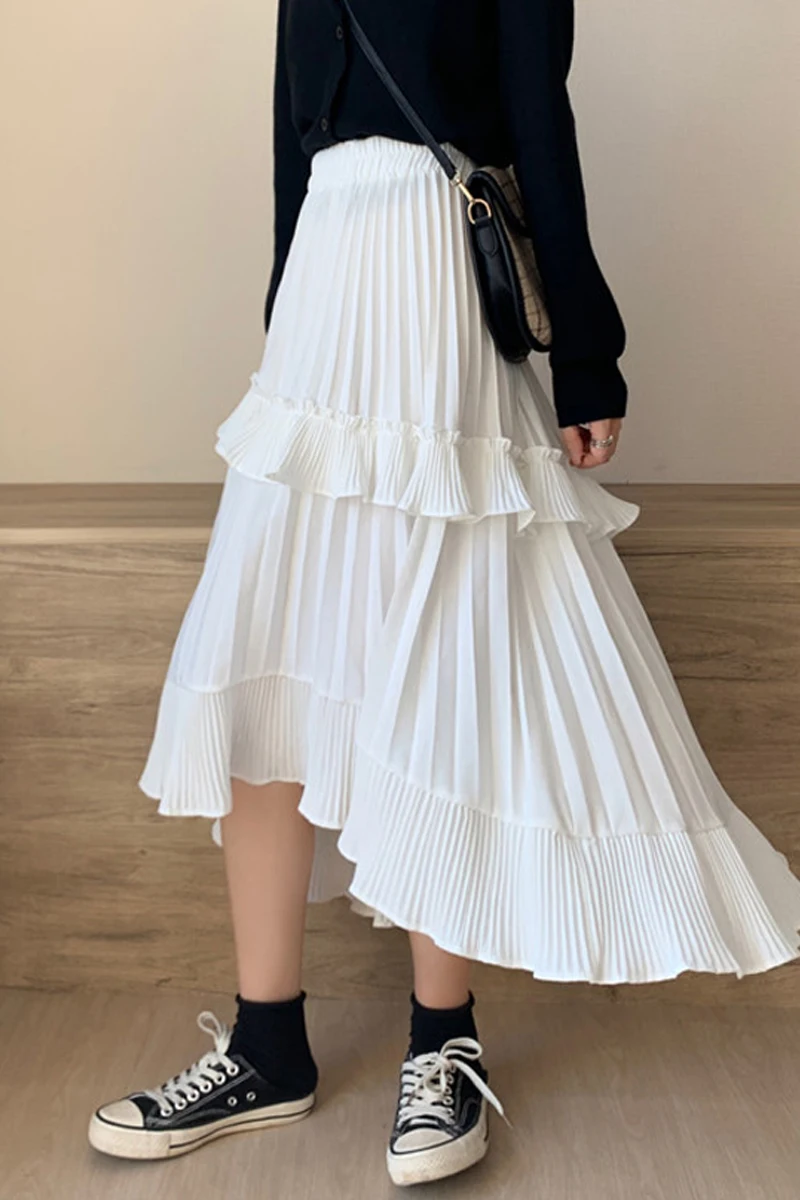 

2021 Summer irregular pleated skirt high-waisted skirts women