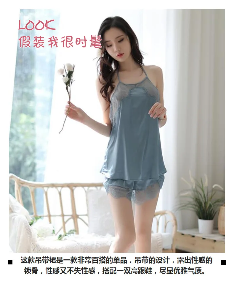 Sexy pajama set fun lace underwear temptation home nightdress women's ice silk sling plus size sexy lingerie | Тематическая