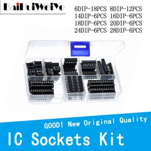 66PCS/LOT DIP IC Sockets Adaptor Solder Type Socket Kit SET 6PIN 8PIN 14PIN 16PIN 18PIN 20PIN 24PIN 28PIN 40PIN ICConnector NEW