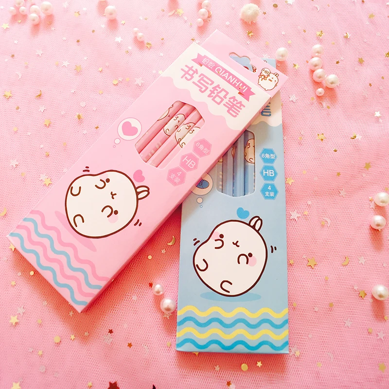 60 шт Kawaii деревянные карандаши набор милый кролик шестиугольные для школьных