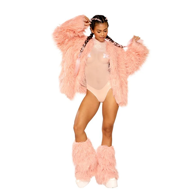 Розовое пушистое пальто FHILLINUO из искусственного меха в стиле бохо женские