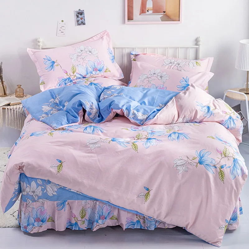 

Simple Printed Bedding Set Skirt Cartoon Luxury Soft Cotton Bedding Set Bed Sheets Pillowcases Juego De Cama Home Textile DI50CT