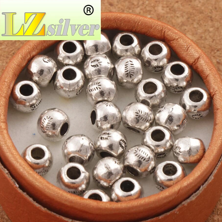 7mm Round Fish Bones Design Beads 200PCS Zinc Alloy Spacers L615