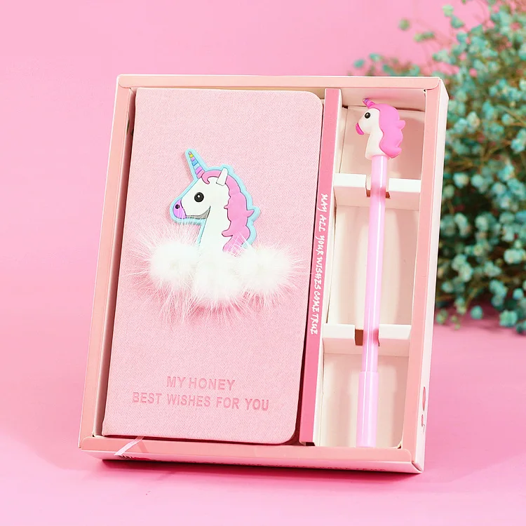 Cute Creative Beautiful Pink Unicorn Hardcover Planner Notebook Set Diary Book with Pen School Supplies Students Girls Gift | Канцтовары