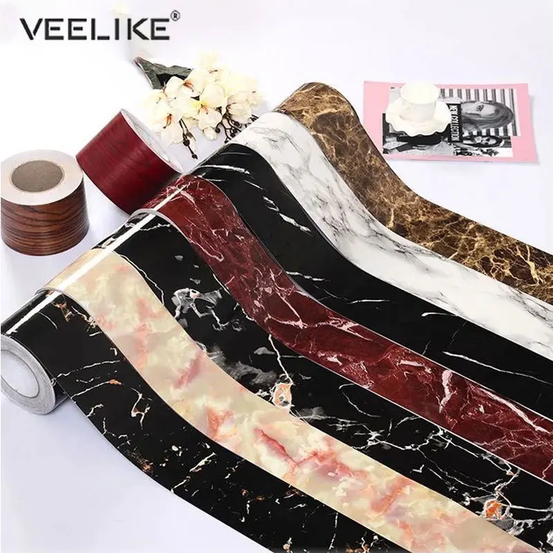 

Marble Waist Line Wallpaper Self Adhesive Decorative Wall Border for Living Room Waterproof Floor Corridor Skirting Line Sticker