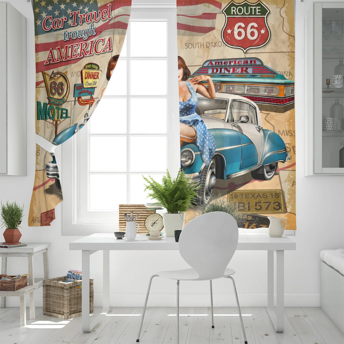 Красивая Автомобильная Ретро оконная занавеска для дома детская кухни спальни