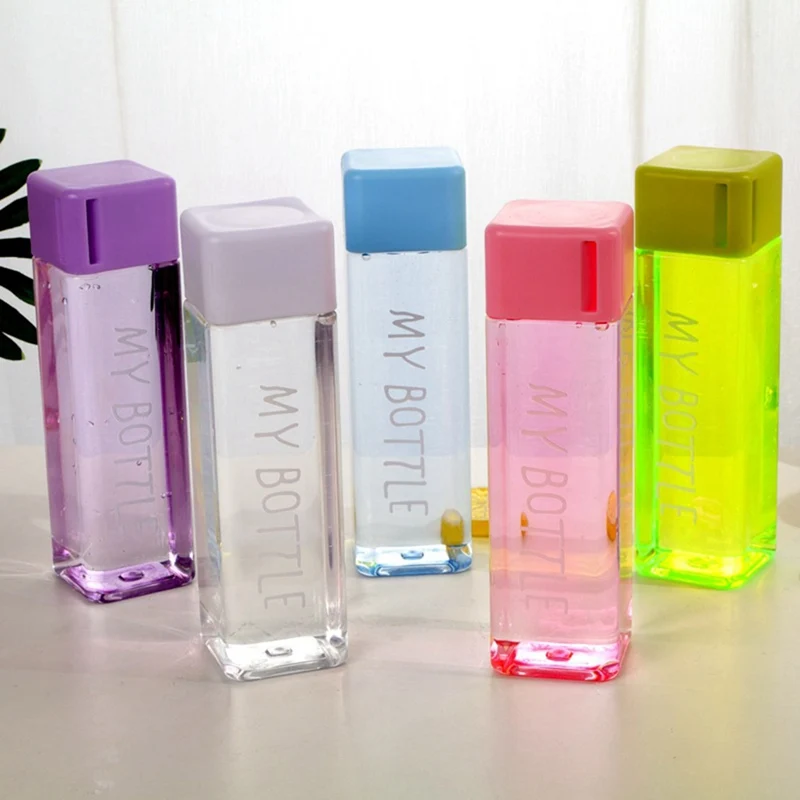 

1Pc 500ml Transparent Square Plastic Matte Water Cup Outdoor Cold Juice Water Sports Cup with Portable Milk Rope Water Cup