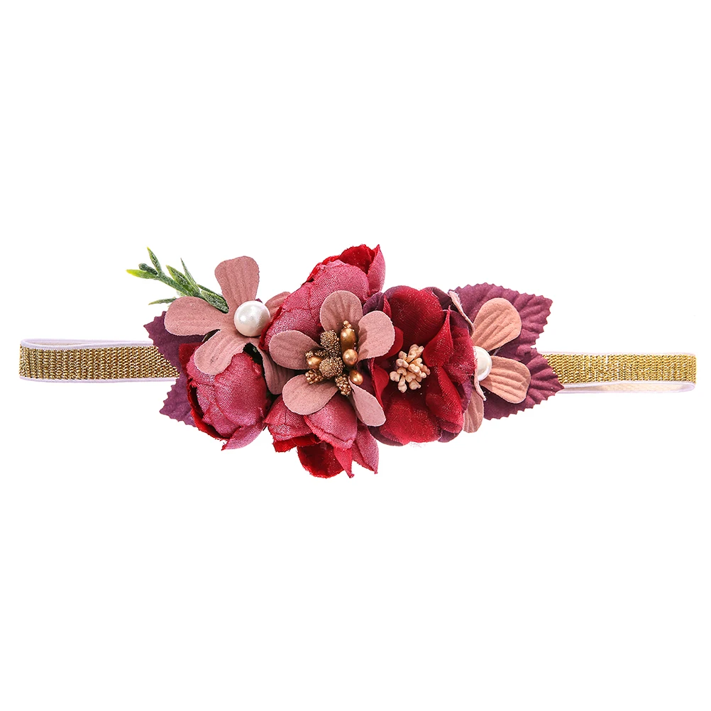 Gold Pearl Red M MISM новые детские цветочные аксессуары для волос, венки для волос золотого цвета, повязка для волос ручной работы для детей, милая эластичная повязка на голову - Цвет: Gold Pearl Red