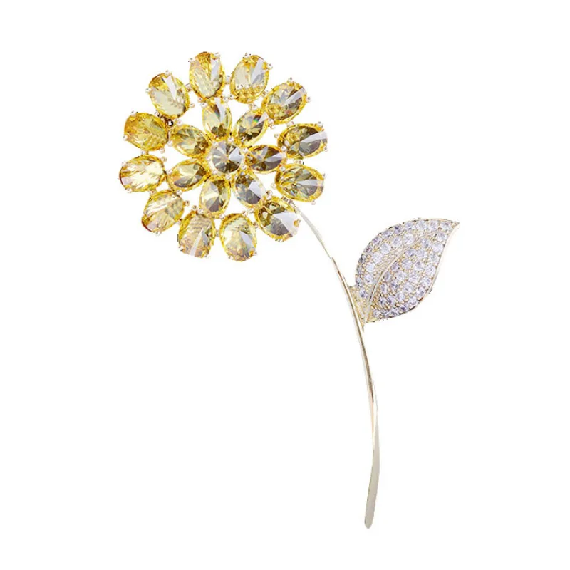 

Fashion Artificial Crystal Brooches Dandelion Pins Flower Female Suit Cloth Accessories Wholesale Jewelry Gold Plated Party Gift