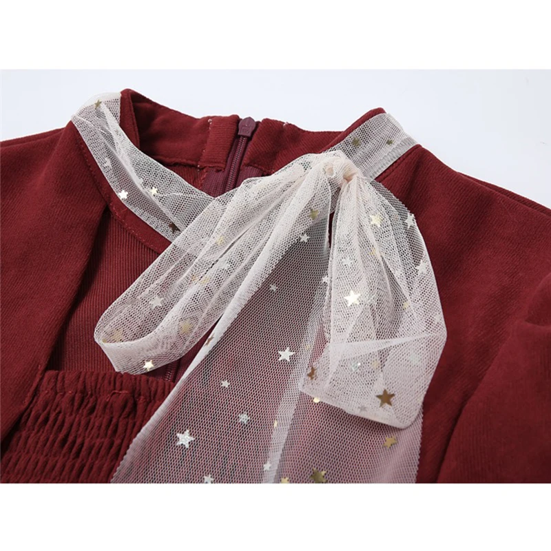 Бордовая женская блузка с пышным длинным рукавом сетчатая комбинированная