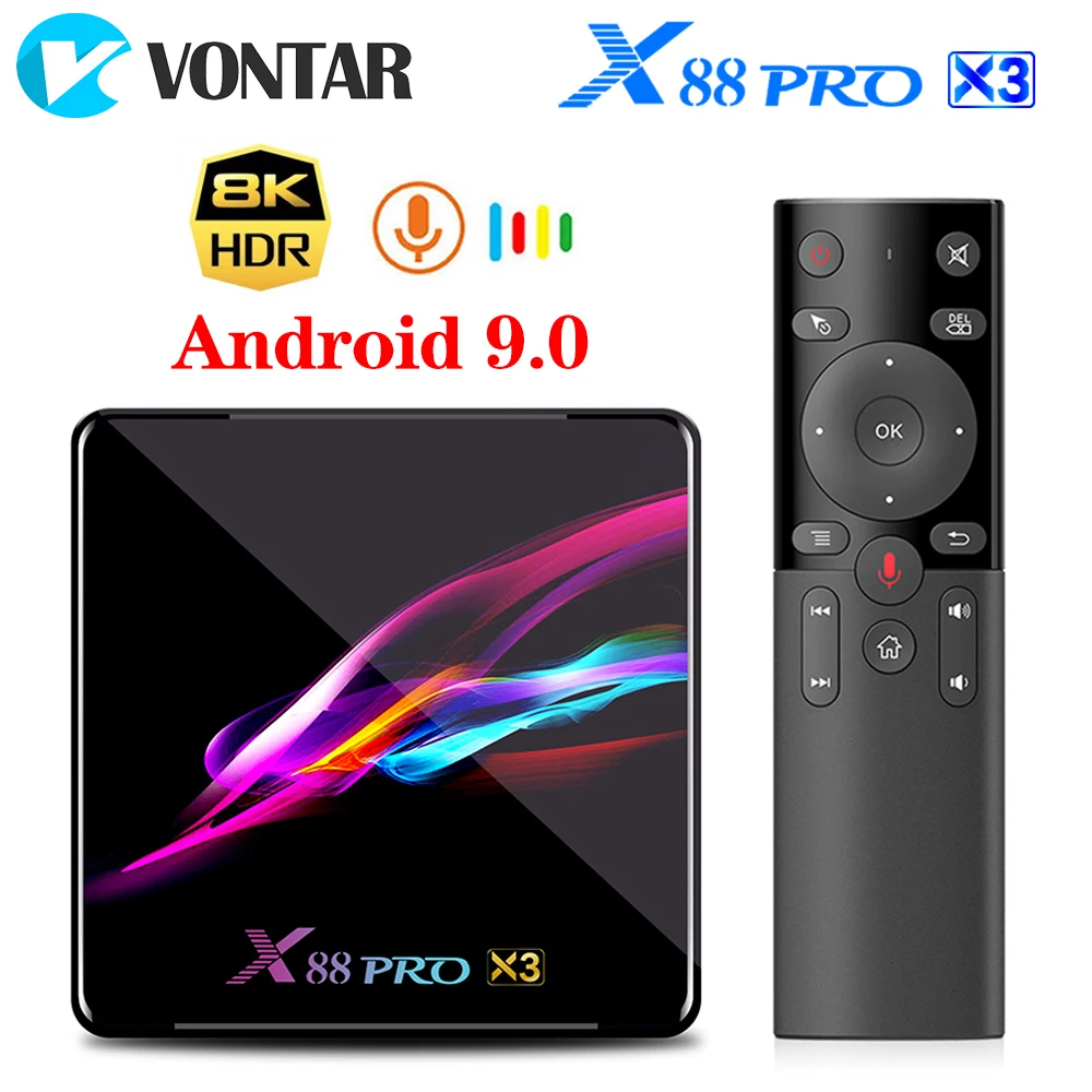 ТВ приставка VONTAR X88 PRO X3 Android 9 0 4 + 64/128/32 ГБ Amlogic S905X3 ядра 1080p 8K Wi Fi|ТВ-приставки и