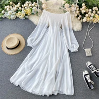 white dress elegant fairy chiffon off shoulder dress maxi long sleeve sexy beach dresses women boho summer clothes 2022 vintage