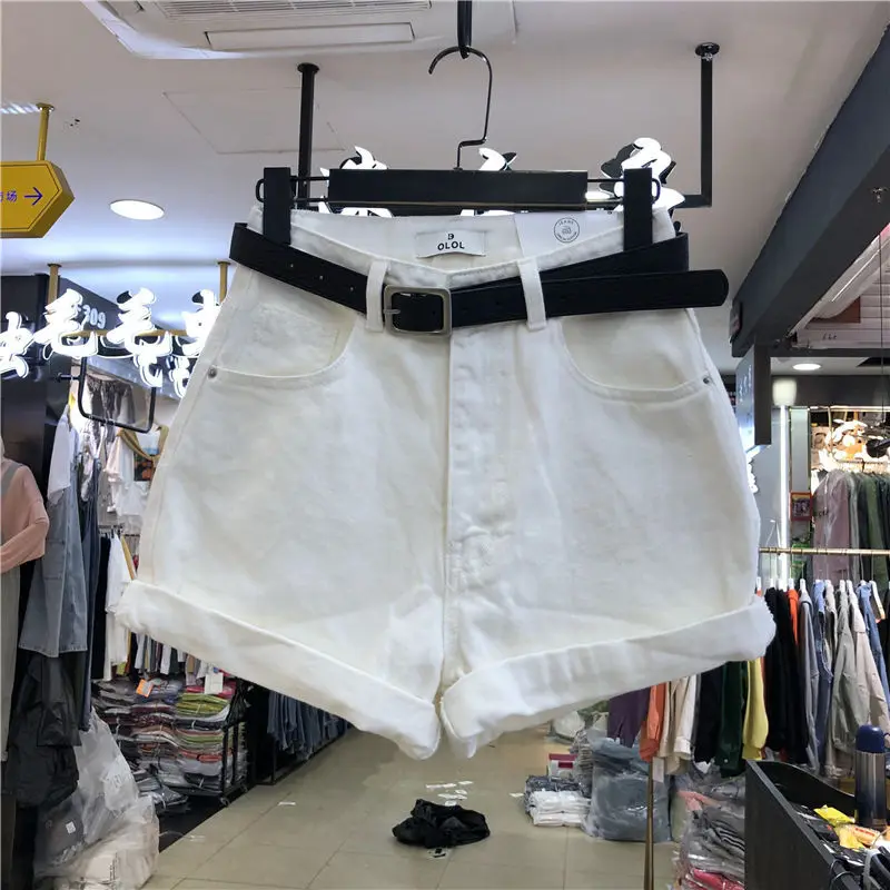 

Streamgirl Denim Shorts Women's White Women Short Jeans Khaki Wide Leg Elastic Waist Vintage High Waist Shorts Clothes