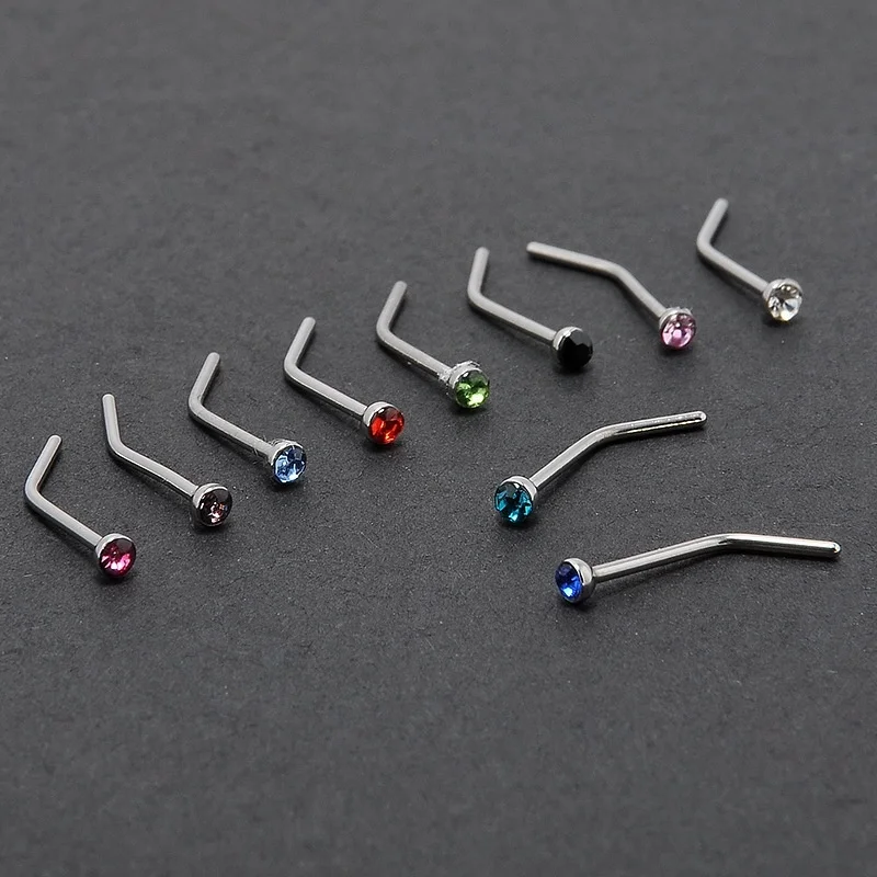10 Piece/pack 1.8mm Crystal Bent Nose Nail Stainless Steel Ring Body Piercing Jewelry | Украшения и аксессуары