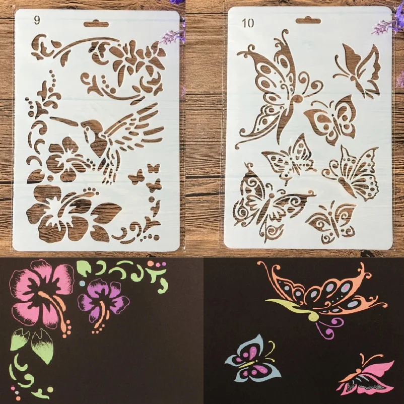 

2Pcs/Lot 27cm Hummingbird Butterfly DIY Craft Layering Stencils Painting Scrapbooking Stamping Embossing Album Paper Template