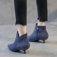 cresfimix women sweet light weight black suede high quality short low heel ankle boots for autumn lady winter blue boots a9035