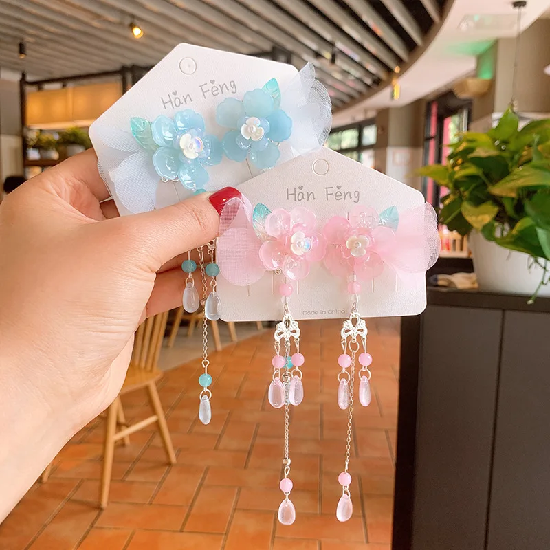 

Ностальгический дизайн головной убор для девочек ретро кисточка кулон стреймер цветок ребенок Новый зажим для волос для детей модные аксес...