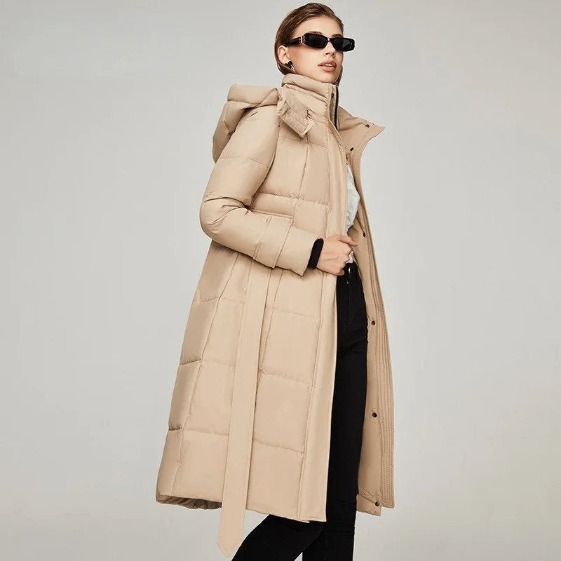 Fashion Long Straight Winter Coat Elegant Pocket Plus Long Warm Thick Outwear Thick Down Parka 2022 Women  Hood Down Jacket