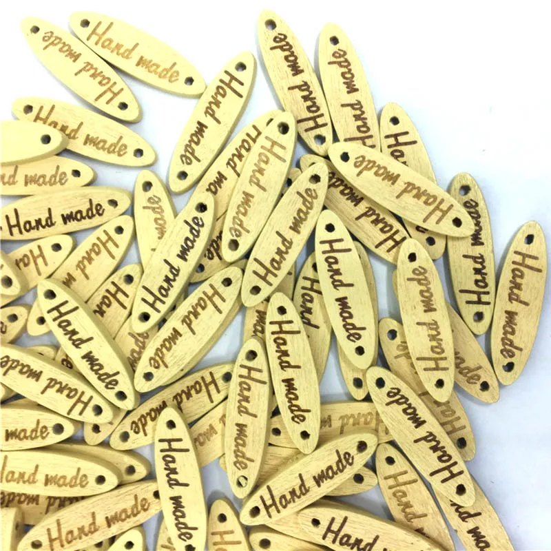 50 шт. бежевая деревянная вывеска Кнопка овальная ручная работа деревянные кнопки