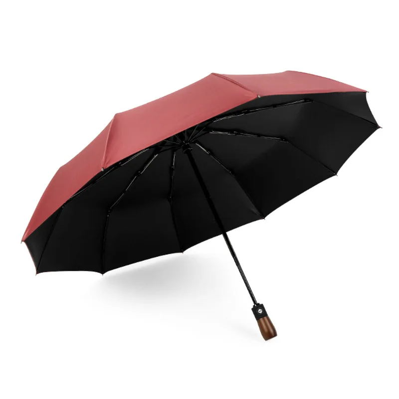 

210T Folding Umbrella Rain Women Men Vintage Wooden Handle Sun Umbrella Windproof 10 Ribs Anti UV Golf Umbrella UPF50+