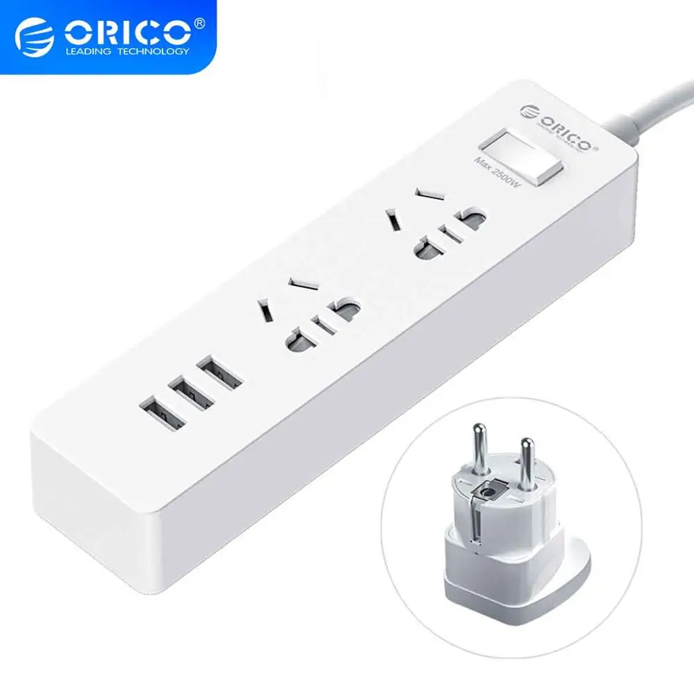 Удлинитель Orico с 3USB портами и европейской вилкой удлинитель 1 5 м вилка для
