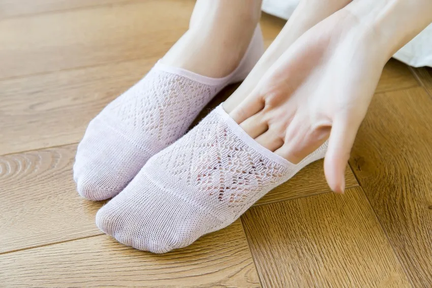 

5 Pairs/set Women Silicone Non-slip Invisible Socks Summer Solid Color Mesh Ankle Boat Socks Female Cotton No-show Socks